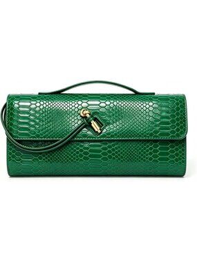 Women's Small Green Snake Print Shining Clutch Formal Crossbody Shoulder Bag